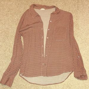 Soft Joie orange and navy geometric button down